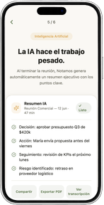 Notamos en tu iPhone: al terminar la reunión, un resumen con IA de los puntos clave.