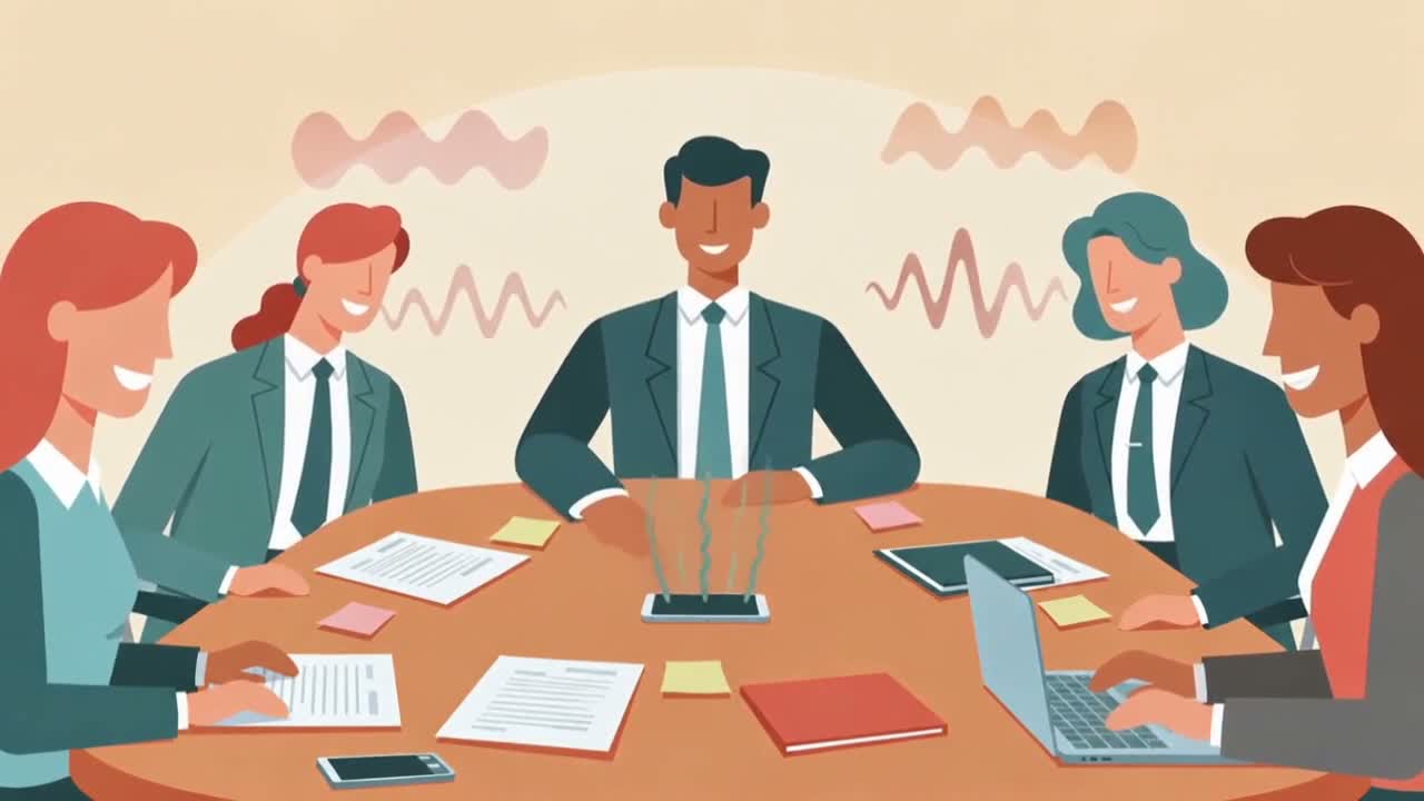 Ilustración de un equipo conversando alrededor de una mesa